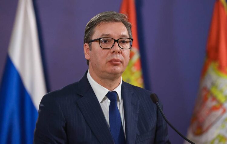 BELGRADE, SERBIA  OCTOBER 10, 2021: Serbia's President Aleksandar Vucic gives a joint news conference with Russia's Foreign Minister Sergei Lavrov following their talks. Russian Foreign Ministry/TASS

Ñåðáèÿ. Áåëãðàä. Ïðåçèäåíò Ñåðáèè Àëåêñàíäð Âó÷è÷ âî âðåìÿ ñîâìåñòíîé ïðåññ-êîíôåðåíöèè ïî èòîãàì âñòðå÷è ñ ìèíèñòðîì èíîñòðàííûõ äåë Ðîññèè Ñåðãååì Ëàâðîâûì. Ïðåññ-ñëóæáà ÌÈÄ ÐÔ/ÒÀÑÑ