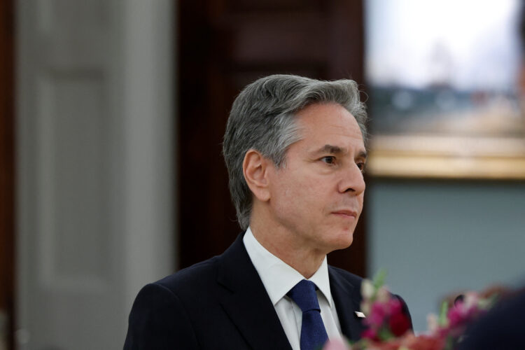 U.S. Secretary of State Antony Blinken meets with Thai Foreign Minister Parnpree Bahiddha-Nukara at the State Department in Washington, U.S., February 12, 2024. REUTERS/Evelyn Hockstein