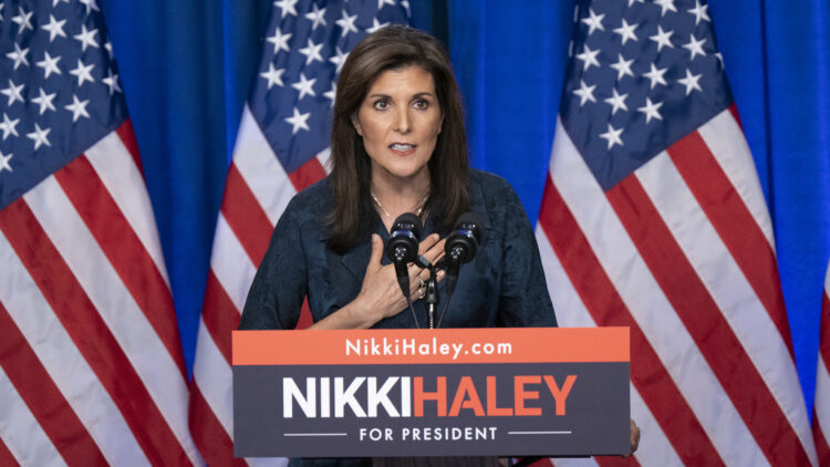 GREENVILLE, SOUTH CAROLINA - FEBRUARY 20: Republican presidential candidate, former U.N. Ambassador Nikki Haley, speaks at a campaign event at Clemson University at Greenville on February 20, 2024 in Greenville, South Carolina. South Carolina holds its Republican primary on February 24. (Photo by Allison Joyce/Getty Images)