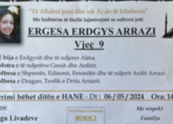 Përcillet për në banesën e fundit 9-vjeçarja Ergesa Arrazi, flasin familjarët