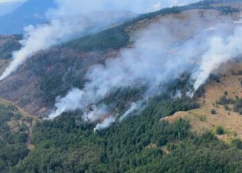 Zjarr në pyllin e fshatit Kurdari të Klosit, ndërhyn helikopteri
