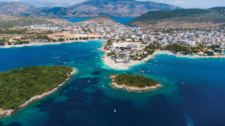 Beautiful sandy Ksamil beach in Albania.