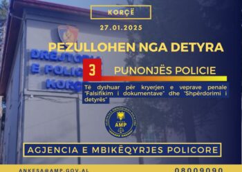 Pezullohen nga detyra 3 punonjës policie në Korçë